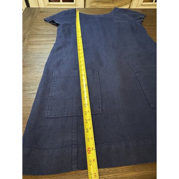 Eileen Fisher Heavy Linen Dress Navy Blue Boxy xs - Picture 7 of 9